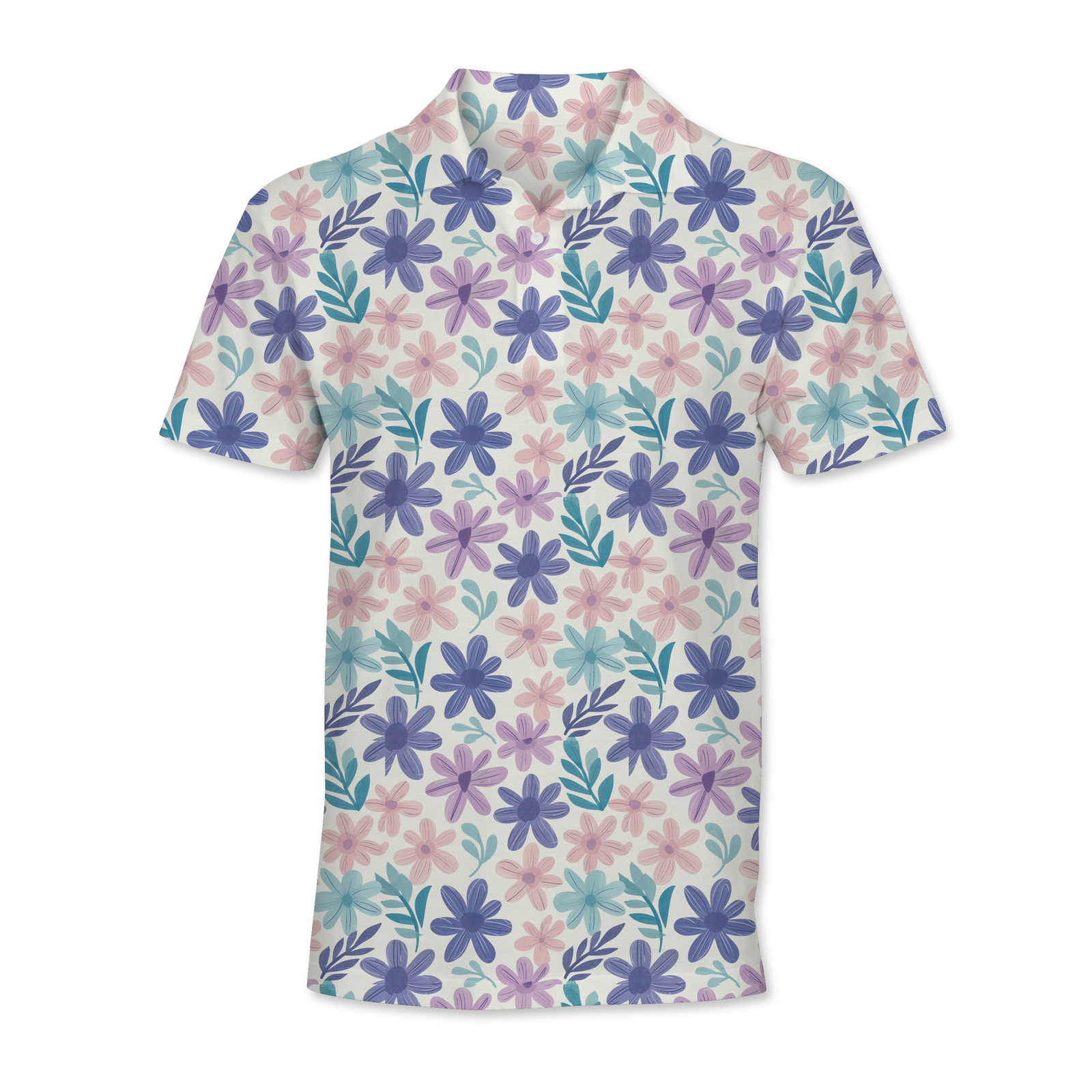 front view of the spring flower polo
