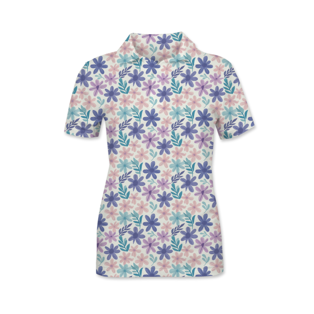 funky flowers polo women 1 front view of the women spring flower polo